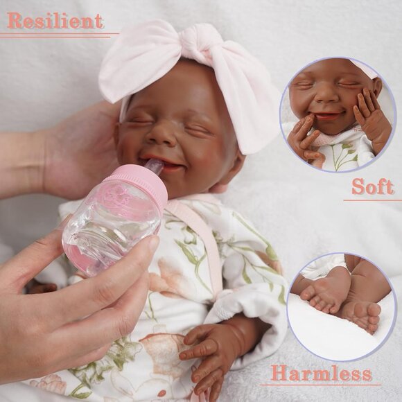 17inch Realistic Full Body Silicone Closed Eyes SmilingNewborn Mia-Tan Baby Girl - Picture 2 of 6